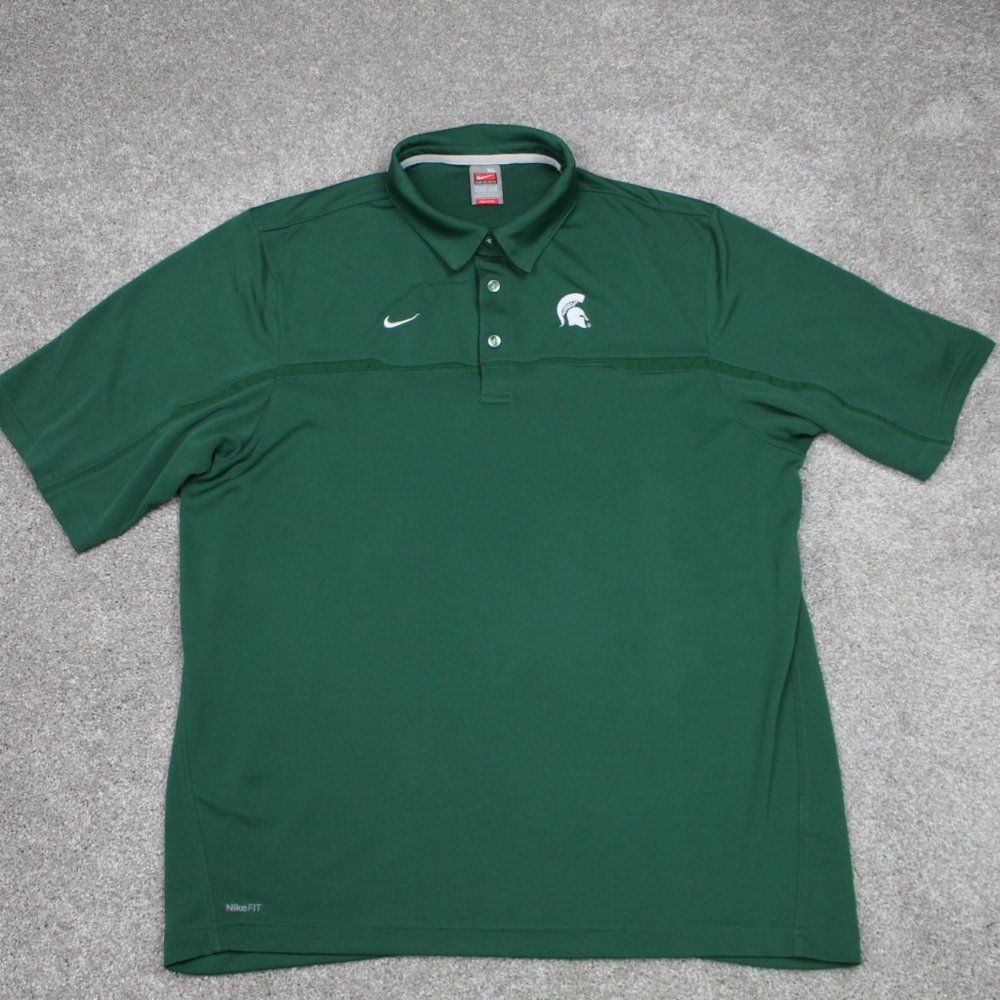 Nike Michigan State Polo Shirt Mens XL Green Spartans FitDry Short Sleeve NCAA